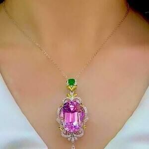 Gold Plated Pink Morganite Zircon Pendant Necklace | Vintage Statement Jewelry